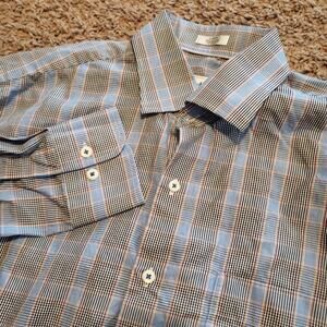 Peter millar blue red plaid button up casual shirt 100% cotton mens L